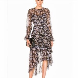 ZIMMERMANN 100% Silk Stranded Tiered Dress Black Floral & Slip NEW - 0 / XS